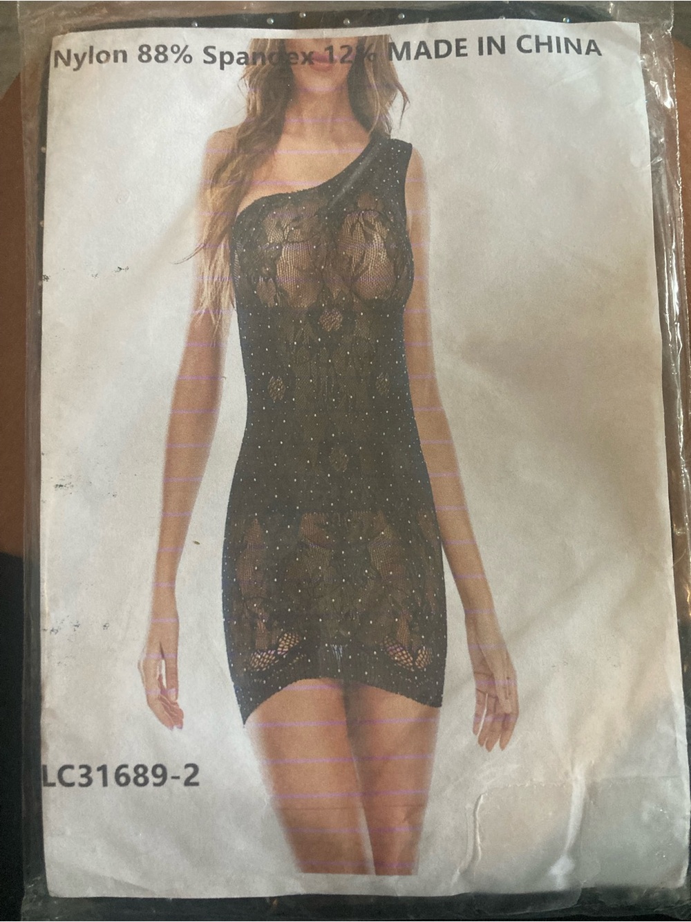 Black One-Shoulder Lace Rhinestone Bodycon Dress